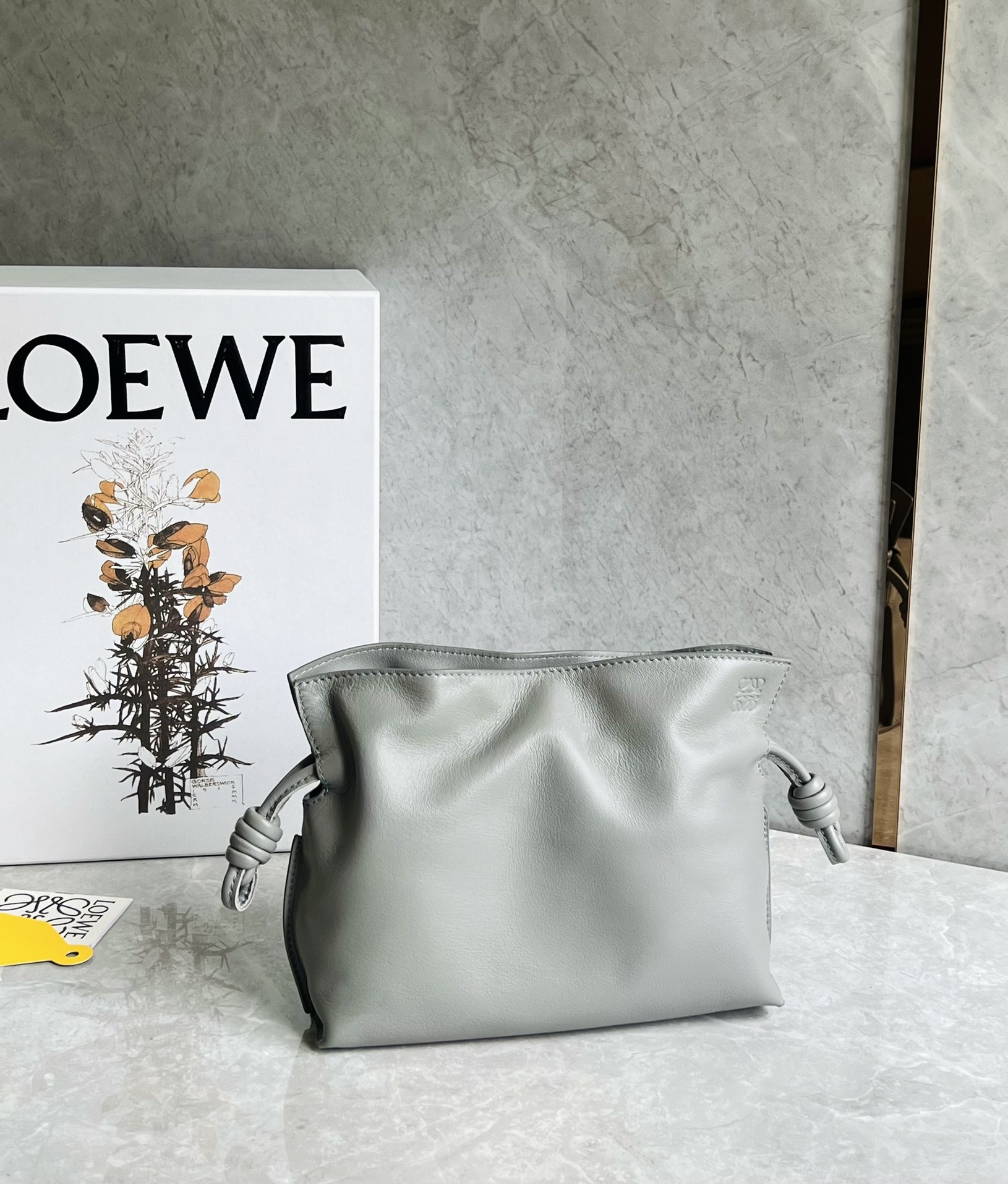 Loewe Mini Flamenco clutch in nappa calfskin Pearl Grey